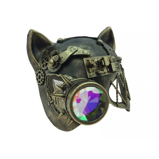 Gold Steampunk Cat Mask with Kaleidoscope Lens Gold Steampunk Cat Mask with Kaleidoscope Lens