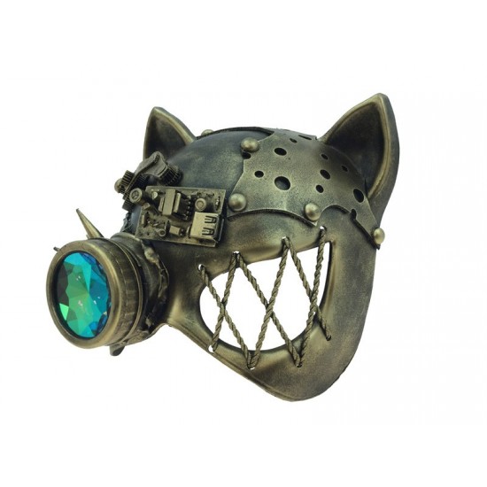Gold Steampunk Cat Mask with Kaleidoscope Lens Gold Steampunk Cat Mask with Kaleidoscope Lens