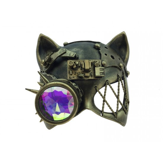 Gold Steampunk Cat Mask with Kaleidoscope Lens Gold Steampunk Cat Mask with Kaleidoscope Lens