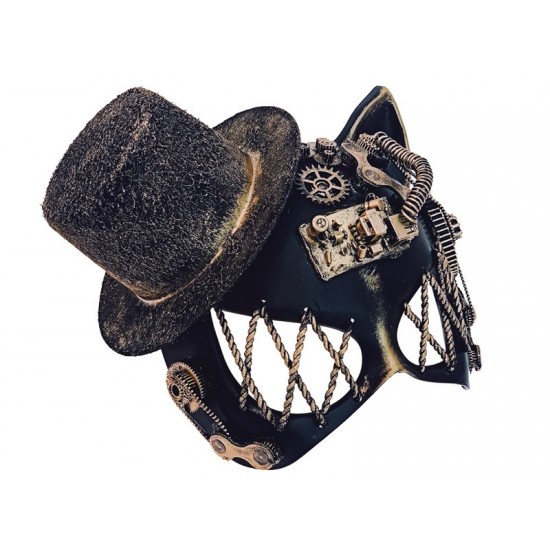 Gold Steampunk Cat Mask with Hat Gold Steampunk Cat Mask with Hat