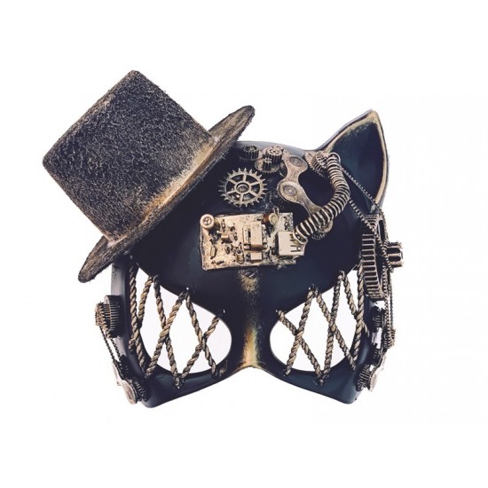 Gold Steampunk Cat Mask with Hat Gold Steampunk Cat Mask with Hat