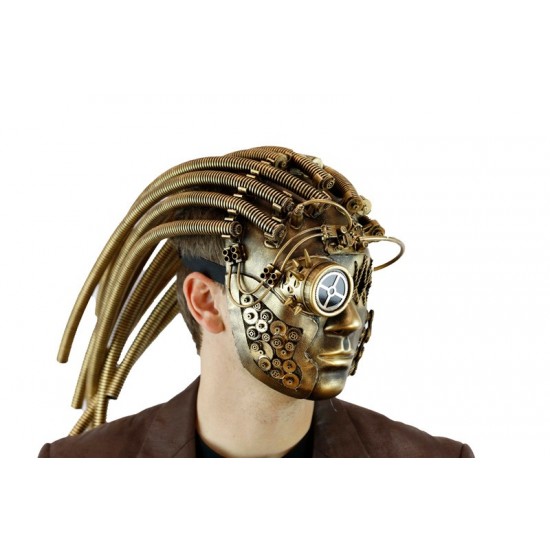 Gold Cyborg Steampunk Mask with Tubing Gold Cyborg Steampunk Mask with Tubing