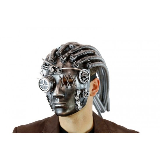 Silver Cyborg Steampunk Mask with Tubing Silver Cyborg Steampunk Mask with Tubing