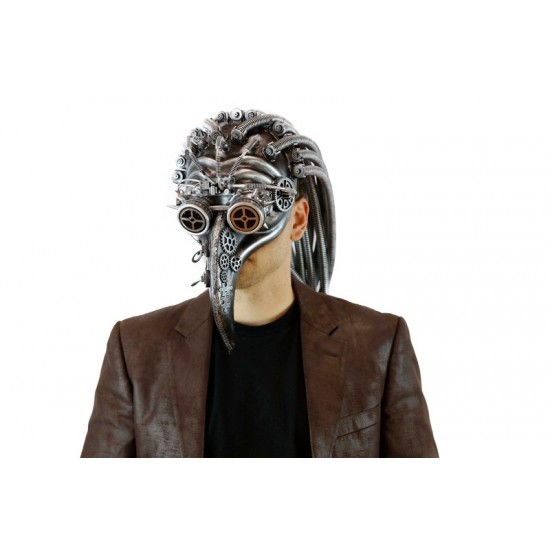 Silver Steampunk Beak Mask with Tubing Silver Steampunk Beak Mask with Tubing