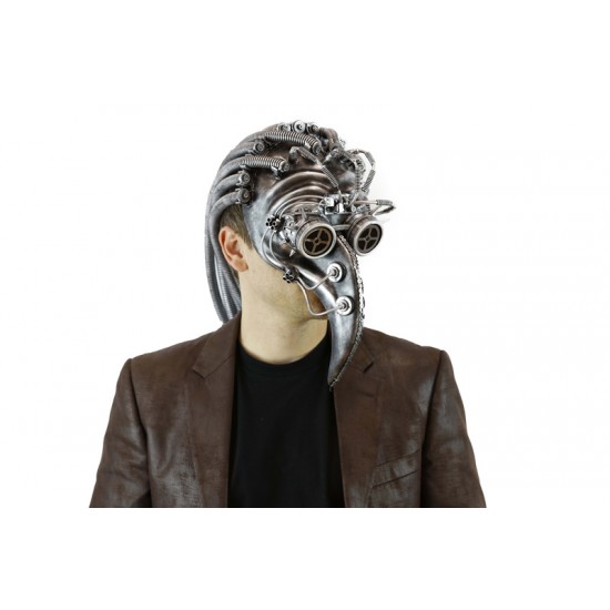 Silver Steampunk Beak Mask with Tubing Silver Steampunk Beak Mask with Tubing