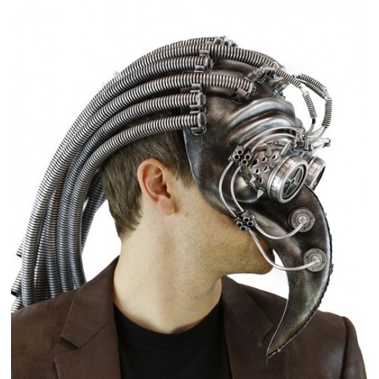 Silver Steampunk Beak Mask with Tubing Silver Steampunk Beak Mask with Tubing