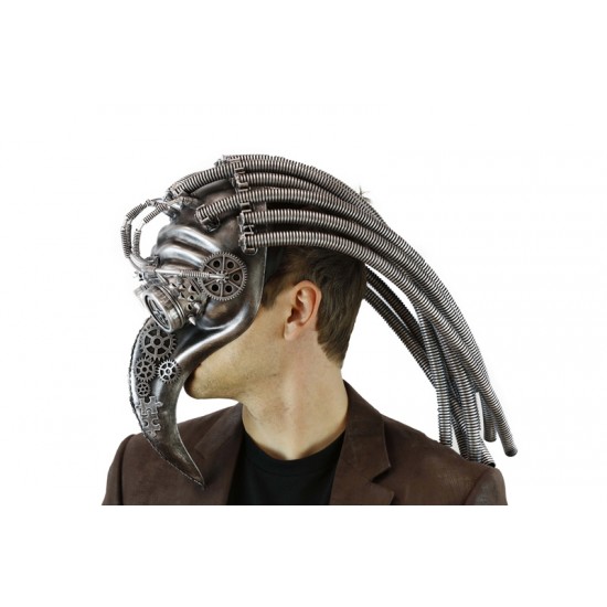 Silver Steampunk Beak Mask with Tubing Silver Steampunk Beak Mask with Tubing