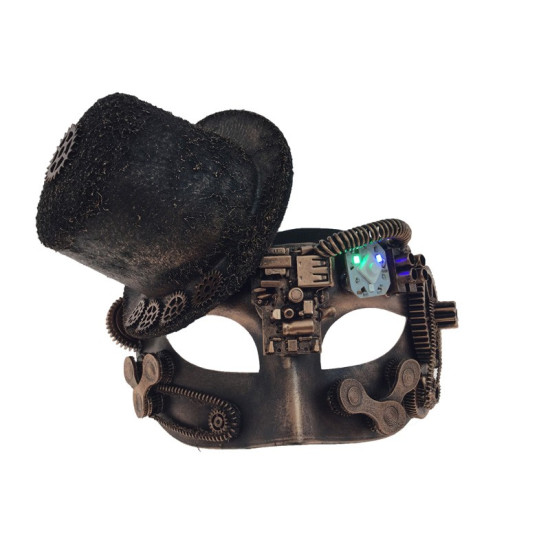 Light-Up Copper Top Hat Steampunk Mask Light-Up Copper Top Hat Steampunk Mask
