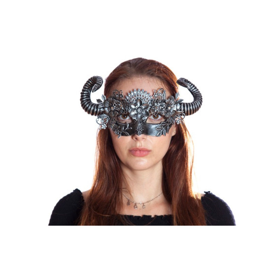 Silver Embellished Horned Mask