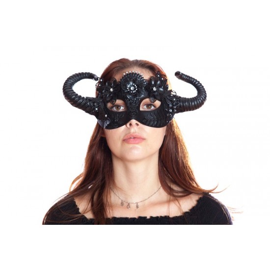 Black Embellished Horned Mask Black Embellished Horned Mask
