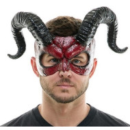 Red Curled Horn Demon Mask