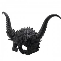 Black Feathered Demon Horn Mask