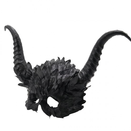 Black Feathered Demon Horn Mask Black Feathered Demon Horn Mask