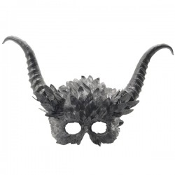 Silver Feathered Demon Horn Mask