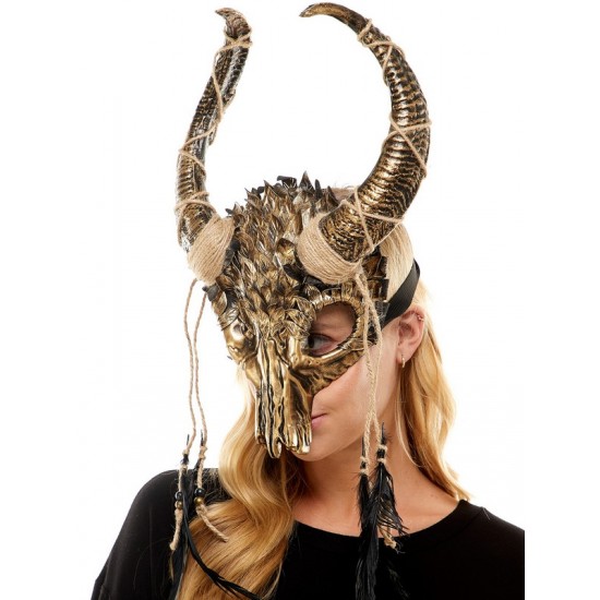Gold Skull Ram Horn Mask