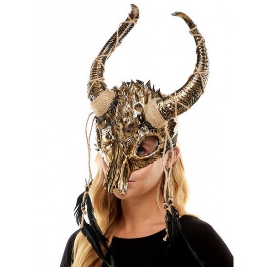 Gold Skull Ram Horn Mask