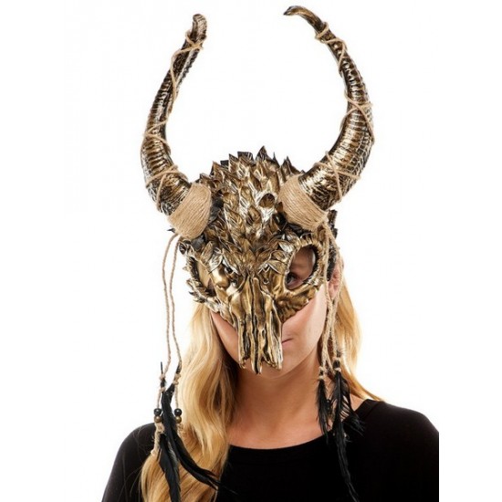 Gold Skull Ram Horn Mask