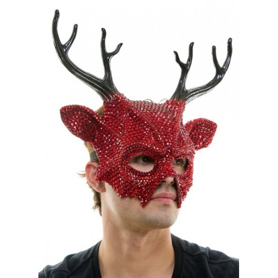 Red Rhinestone Devil Mask