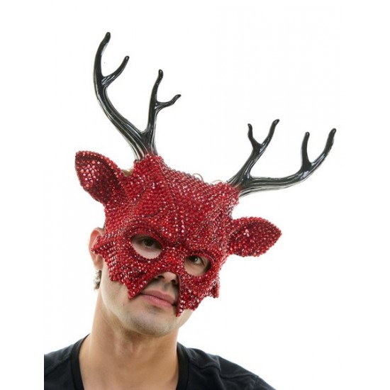 Red Rhinestone Devil Mask
