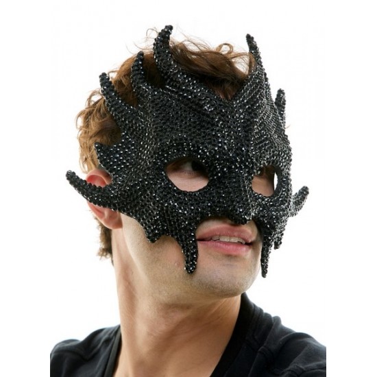 Black Rhinestone Flame Mask