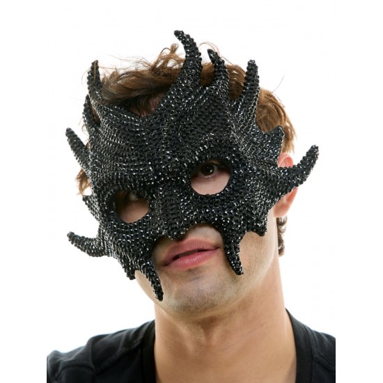 Black Rhinestone Flame Mask