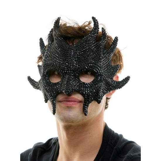 Black Rhinestone Flame Mask