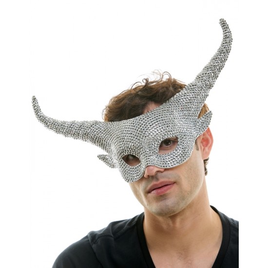 Silver Rhinestone Horn Mask