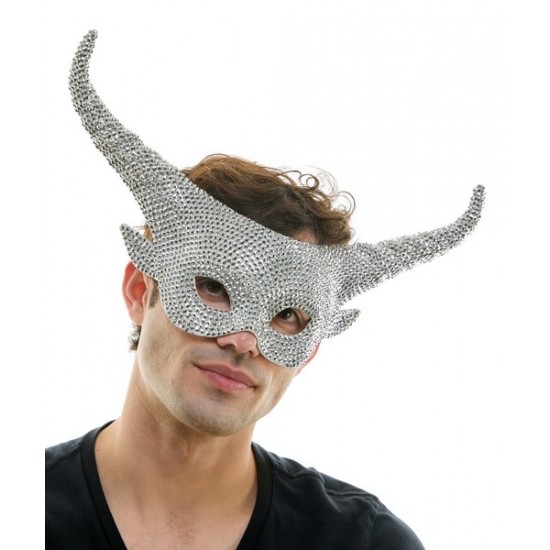 Silver Rhinestone Horn Mask