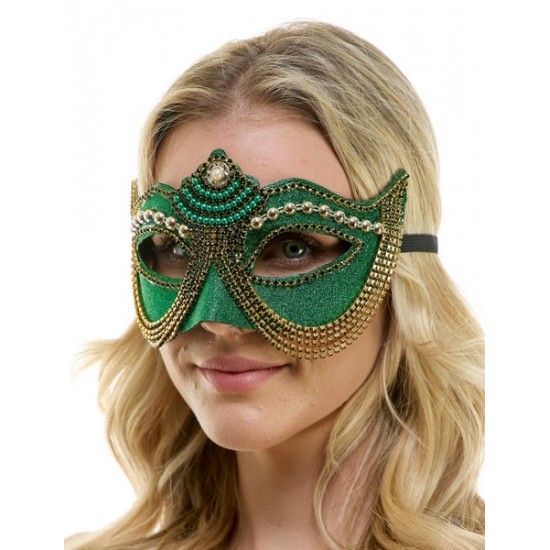 Green Jeweled Half Mask