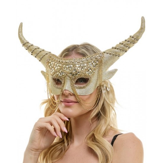 Gold Rhinestone Horned Fairy Mask with Chains Gold Rhinestone Horned Fairy Mask with Chains