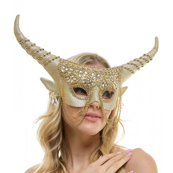 Gold Rhinestone Horned Fairy Mask with Chains Gold Rhinestone Horned Fairy Mask with Chains