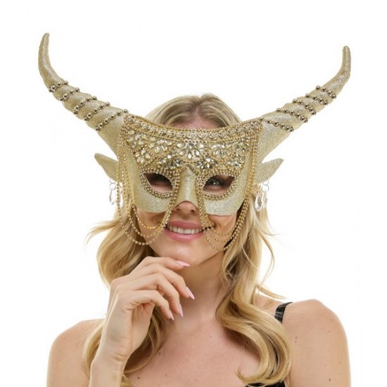 Gold Rhinestone Horned Fairy Mask with Chains Gold Rhinestone Horned Fairy Mask with Chains
