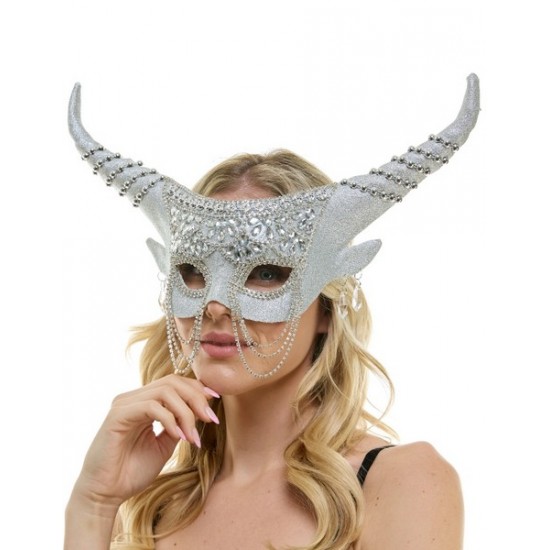 Silver Rhinestone Horned Fairy Mask with Chains Silver Rhinestone Horned Fairy Mask with Chains