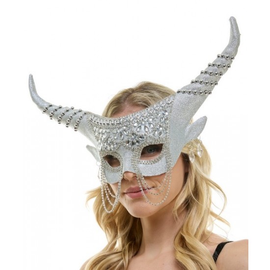 Silver Rhinestone Horned Fairy Mask with Chains Silver Rhinestone Horned Fairy Mask with Chains