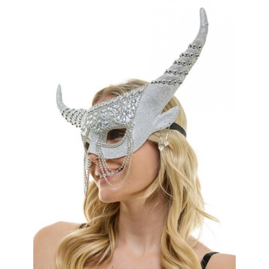 Silver Rhinestone Horned Fairy Mask with Chains Silver Rhinestone Horned Fairy Mask with Chains