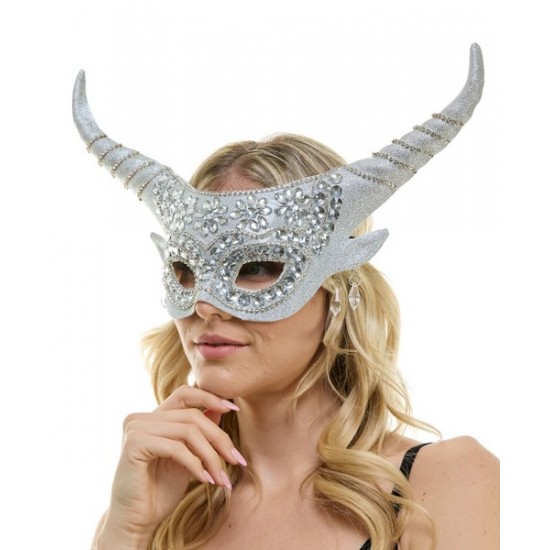 Silver Rhinestone Horned Fairy Mask Silver Rhinestone Horned Fairy Mask