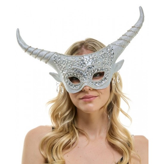 Silver Rhinestone Horned Fairy Mask Silver Rhinestone Horned Fairy Mask