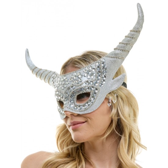 Silver Rhinestone Horned Fairy Mask Silver Rhinestone Horned Fairy Mask