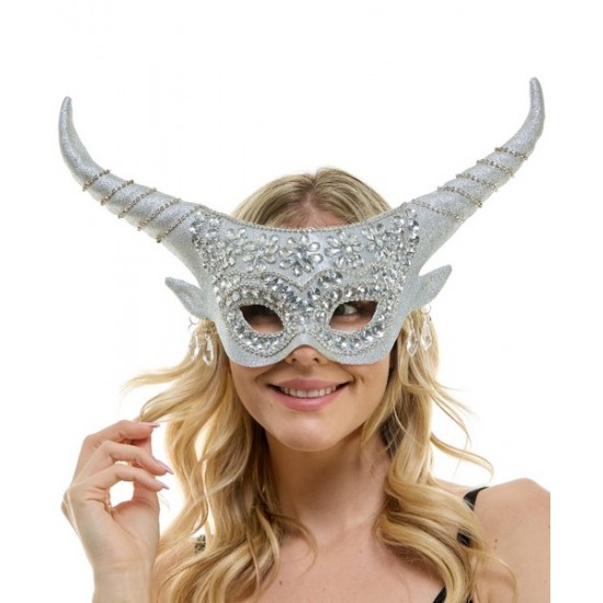 Silver Rhinestone Horned Fairy Mask Silver Rhinestone Horned Fairy Mask