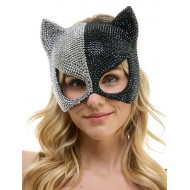 Black & Silver Rhinestone Cat Mask