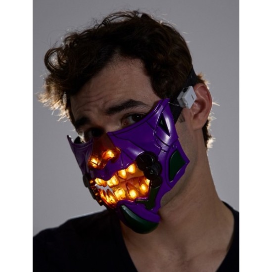 Light-Up Purple Cyberpunk Mask with Red Fangs Light-Up Purple Cyberpunk Mask with Red Fangs