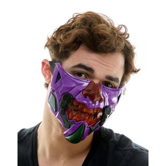 Light-Up Purple Cyberpunk Mask with Red Fangs Light-Up Purple Cyberpunk Mask with Red Fangs