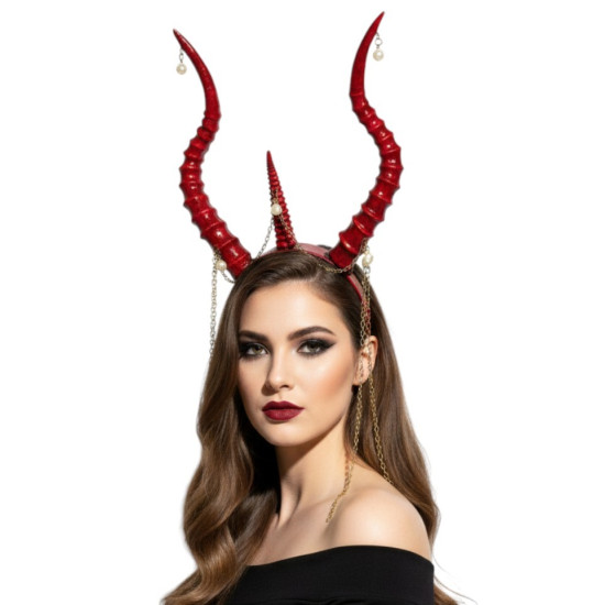 Red Horned Headpiece with Chai