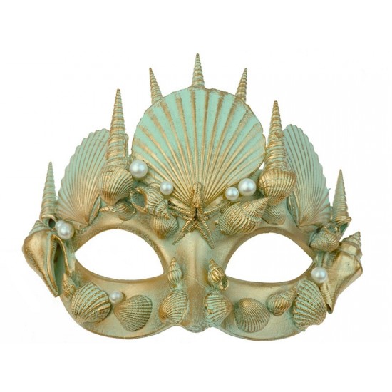 Mint Gold Seashell Masquerade Mask