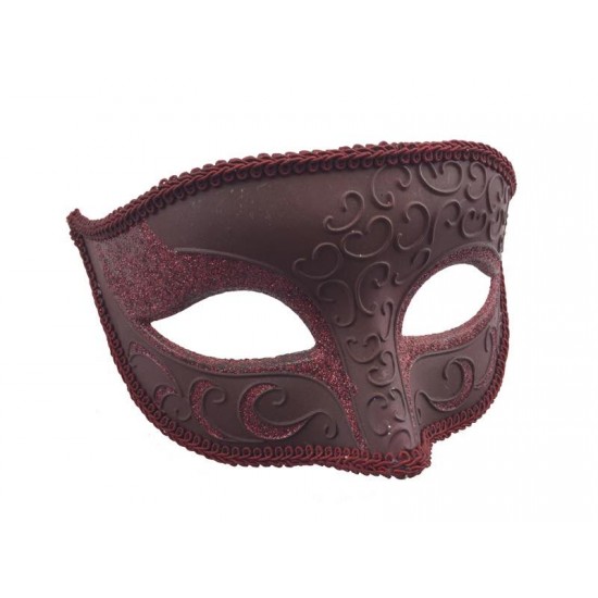 Red Glitter Trim Half Mask
