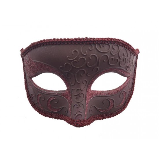 Red Glitter Trim Half Mask