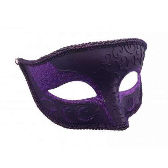 Purple Glitter Trim Half Mask