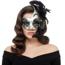 Black Silver Feather Mask