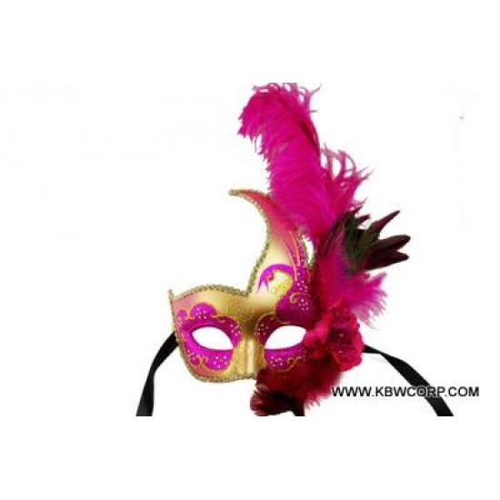 Hot Pink Gold Feather Mask Hot Pink Gold Feather Mask
