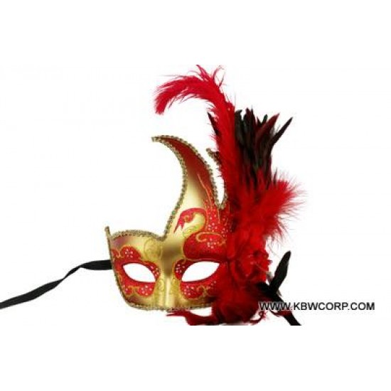 Red Gold Feather Mask